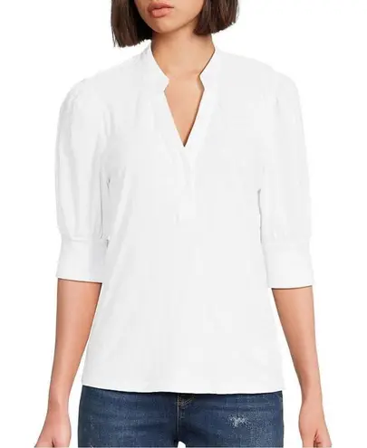Habitual cotton puff sleeve white button front top large