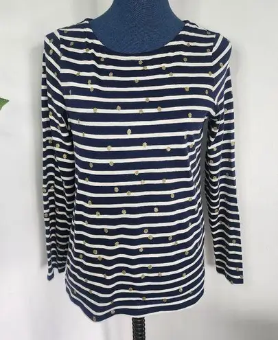 Boden Long Sleeve Top Navy Blue White Stripes with gold Glitter Dots Size 4