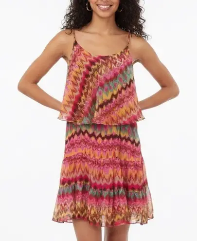 Haute Hippie Silk Tiered Chevron Print Camisole Dress Size L