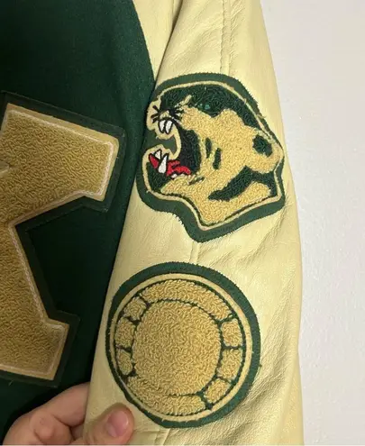 Holloway The Original Varsity Jacket Wool Leather Green Yellow Gold Size XL