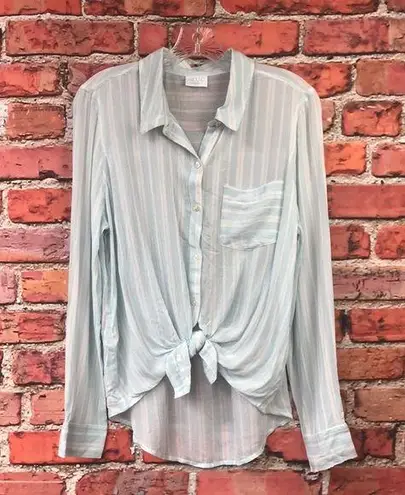 Abound Blue and White Striped  Front Tie Button-Up Blouse