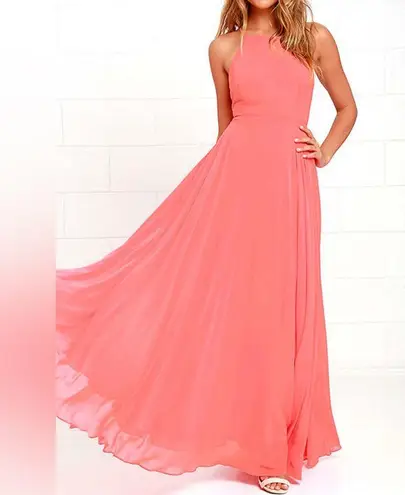 Lulus Mythical Kind of Love Coral Pink Maxi Dress