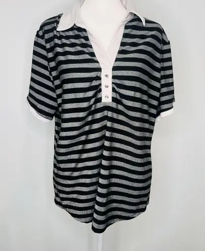 Bette And Court Horizontal Strip Top Professional Collared Shirt Gray Size XL