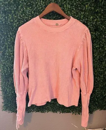 Free People  Tasha Pastel Pink Waffle Knit Top Size Large