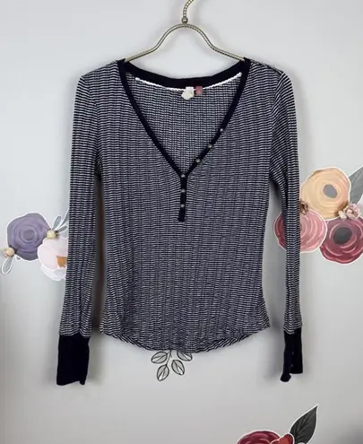 Pilcro Black Thermal Striped Long Sleeve Top Ribbed Top - Size - XS