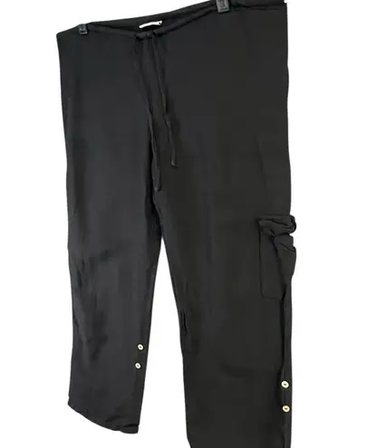 Spirit Vintage Cargo Capri Pants Womens S Black Linen Roll Tab Hem Y2K Coastal