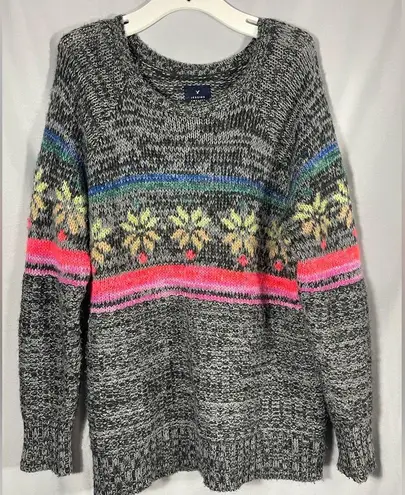 American Eagle  Outfitters Women Knit Jegging Sweater Gray Snowflakes Sz L EUC