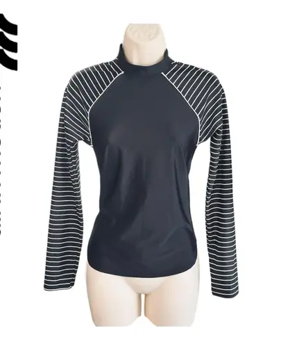 All In Motion Rash Guard, Mock Neck, Long Sleeve. Black w/ White Stripes. Size M