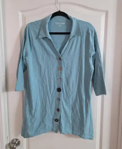 Soft Surroundings Women’s Blue Button Up Blouse Differ Ent Buttons Sz L. 7009 - Image 1