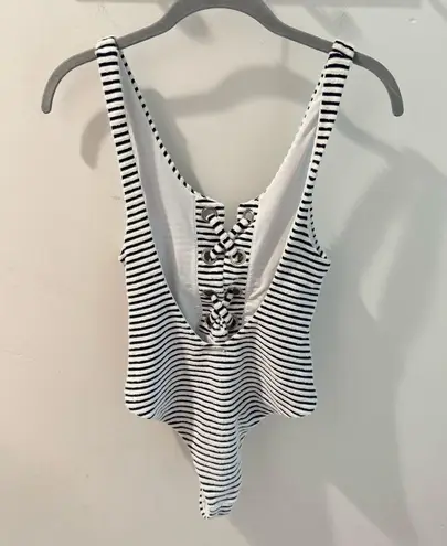 Mara Hoffman Desa Striped Terry Lace Up One Piece Swimsuit Organic Cotton Blend