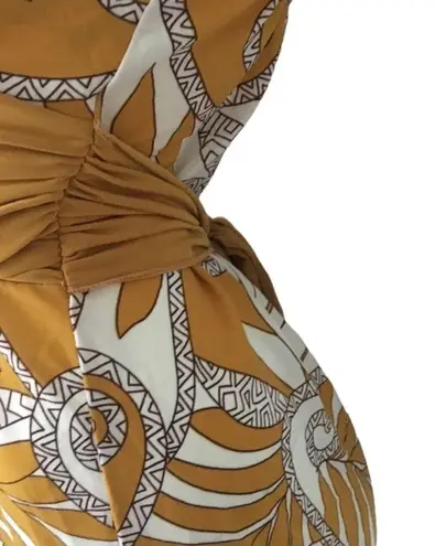 Come Como ❁ Printed Plunging V Neck Tunic Cami Tank ❁ Goldenrod + Ivory ❁ Large