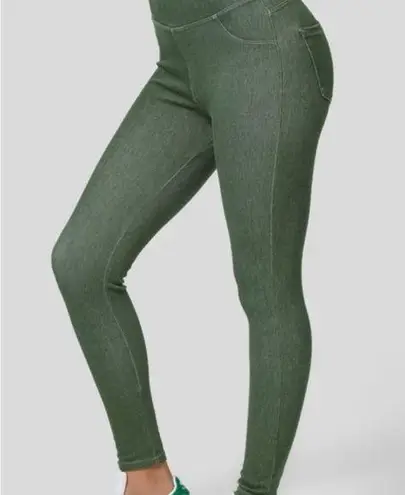 Halara Flex High Waisted Back Pocket Forest Green Stretchy Knit Denim Leggings M