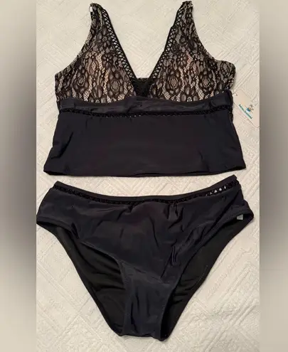 Beachsissi Women’s Tankini set - NWT NEW - black lace - size Large