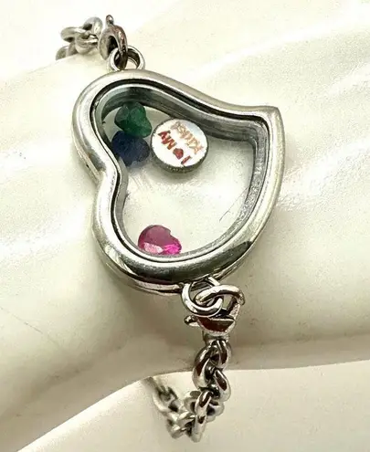 Heart I love my kids floating charms locket glass bracelet
