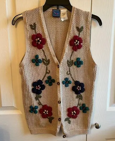 Jantzen Classics Vintage Boho Knit Floral Sweater Vest Women’s Size M EUC