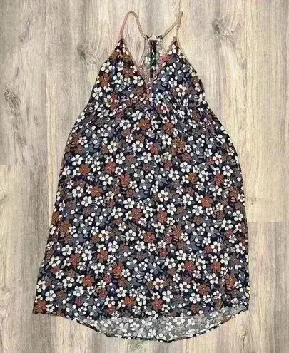 Hem & Thread  Floral Sleeveless Cami Dress Blue Orange VNeck Midi Sundress Size S