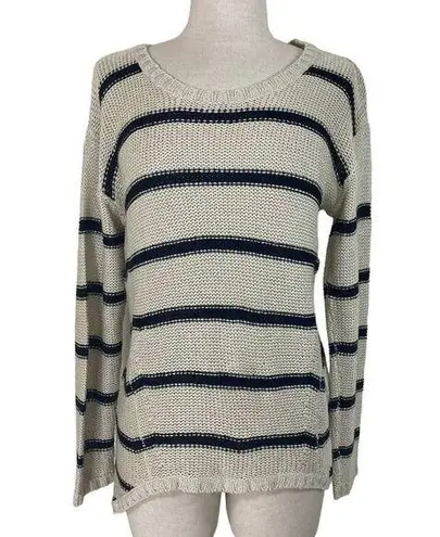 Quinn cream black striped sweater ladies small hi low long sleeve round neck