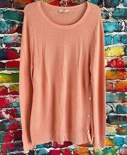 Loft  Pink Pointelle Open Knit Side Button Pullover Sweater Size Large