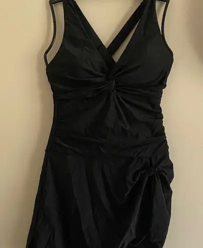 Tempt Me womens Black Twist-Front Mini swim Dress tummy control Medium NWT