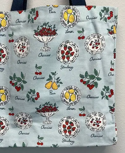 Whimsical Fruit Canvas Tote in Baby Blue w/Navy Handles ππππ