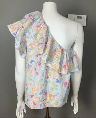 Something Navy Revolve  one shoulder top pastel ruffle floral print size medium