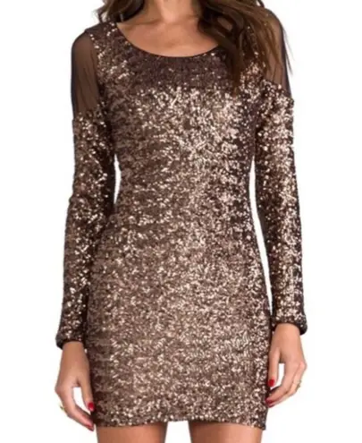 Dress the Population Silver sequin Body-Con dress with mesh shoulders