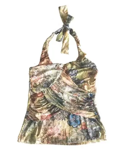 new Boho Chic ❤︎ Romantic Artsy Floral Print Draped Halter Top ❤︎ Pin Up Chic L Size L