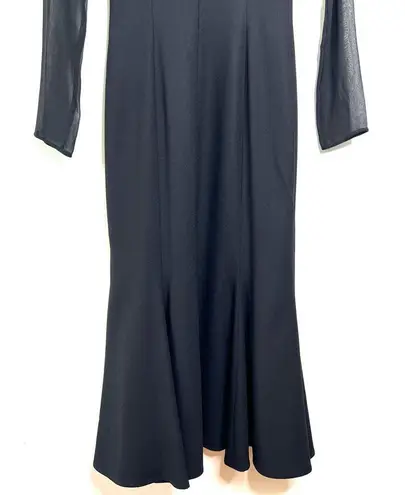 Bill Blass Black Evening Dress Long Sleeves Floral Appliques Size 6