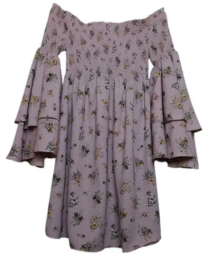 Lime Lush Floral Print Off the Shoulder Mini Dress Dusty Rose Size SMALL New