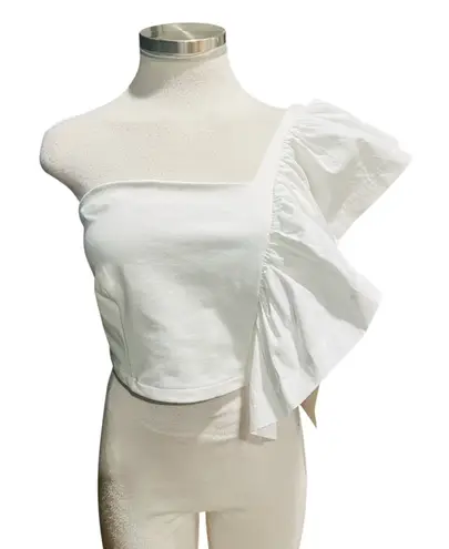 Sunday in Brooklyn One Shoulder Ruffle Blouse White Fits Like A Small - Image 1