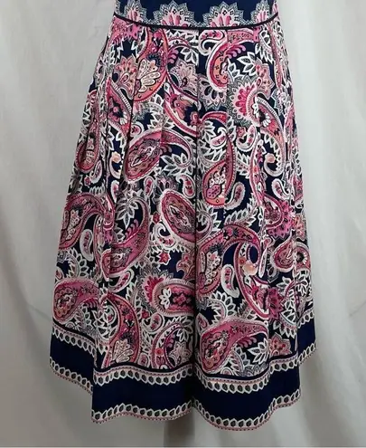 Talbots  Pink  Blue White Paisley 100% Cotton Pleated Cottagecore Midi Dress NWOT