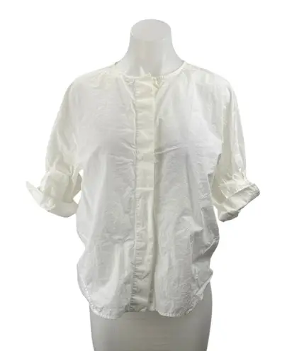 COS Women's White Half Sleeve Crew Neck button Down Blouse Shirt Top Size 6