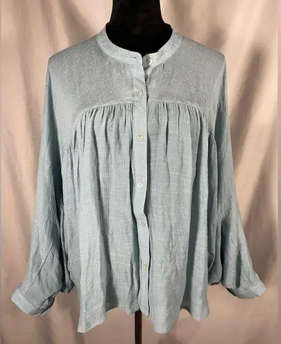 ee:some  Blue Balloon Sleeve Top Batwing Solid Blue Bohemian Preppy Sz Small