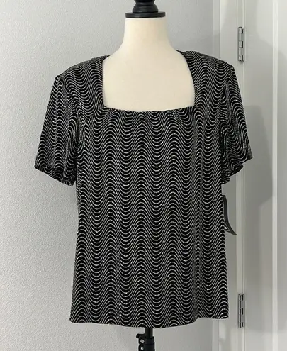 New Ronnie Nicole 1X Black, Silver Holographic Glitter Square Neck Formal Top