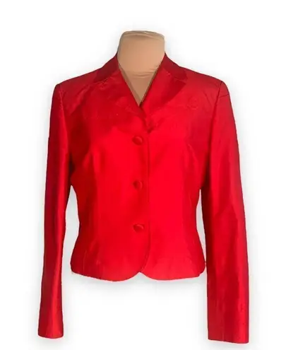 W By Worth  Jacket Red Silk Cropped Tailored Hourglass Sharp Shoulder Jewel Tone