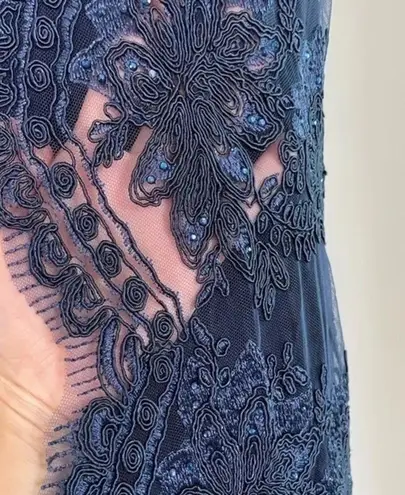 Miss Cristina USA navy blue embroidered lace with rhinestones formal gown LRG Size L
