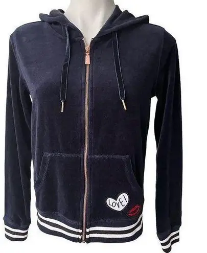 Betsey Johnson  Performance Velour Love Zip Up Hoodie, Navy