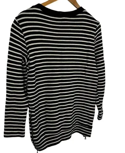 Drew Striped Black White Side Zipper Pullover Jumper Sweater Size Medium
