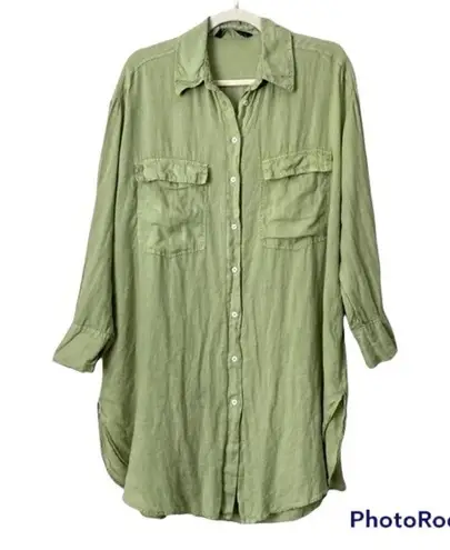 ZARA ✨  Oversized Linen Boho Button Down Green Shirt✨