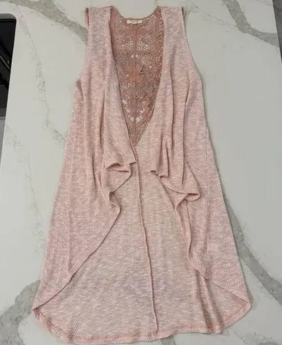Living Doll Open Front Embroidered Sleeveless Duster Cardigan Womens Medium Pink