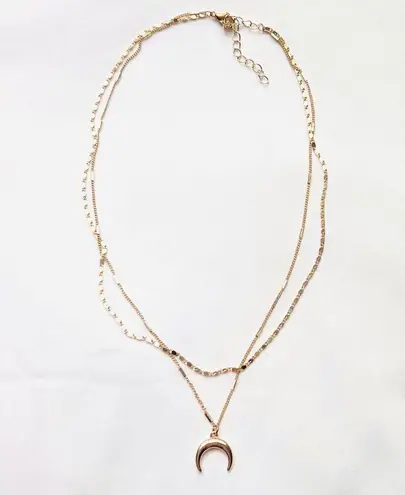 Urban Outfitters Gold Layered Chains Crescent Moon Necklace - New