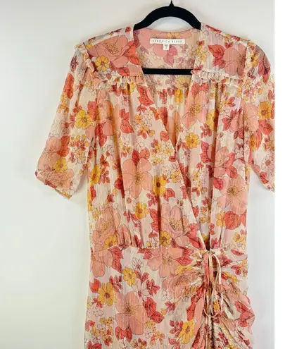 Veronica Beard Women Dress Pink Dakota Mini Wrap Floral V Neck Ruched Size 2