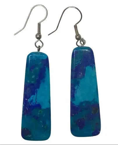 Santo Domingo Artist Lupa Lovato Turquoise Slab Earrings Blue