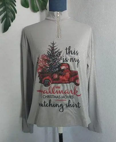 Hallmark Christmas Movies Watching 1/4 Zip Ribbed Shirt Top