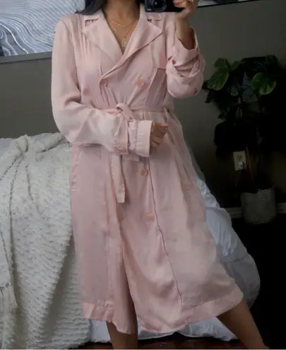 BCBGMAXAZRIA  Satin Pink Button Down Trench Coat Duster Dress