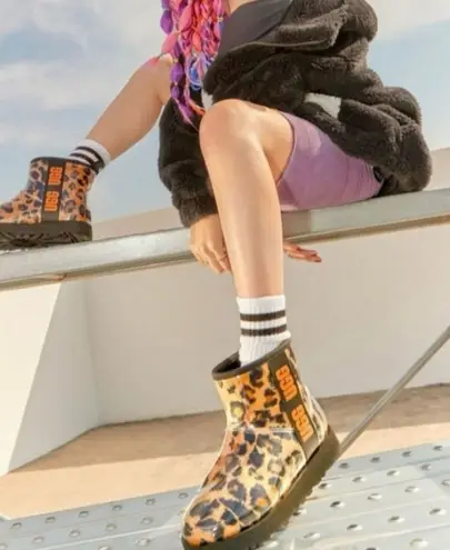 UGG  Classic Clear Mini Panther Animal Print Black Tan Boots Women’s Size 6 - Image 1