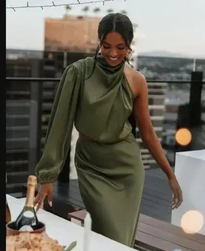 Petal and Pup Amelia One Shoulder Long Sleeve Cut Out Midi Dress L