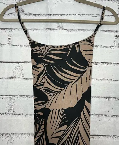 PaperMoon Black Tan Leaf Print Maxi Dress Sheath Pencil SZ S Asymmetrical