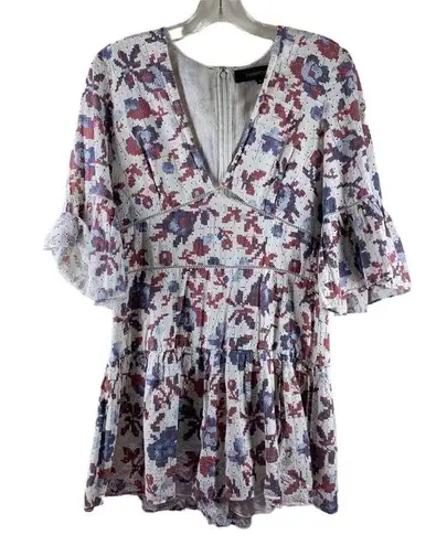 Thakoon White Floral Cotton Eyelet Bell Sleeve Romper Size Small AS