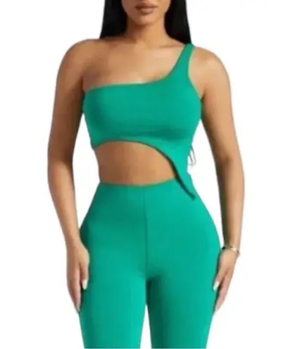 Naked Wardrobe Smooth Side Asymmetric Cropped Top in Kelly Green, NWT, Size XL